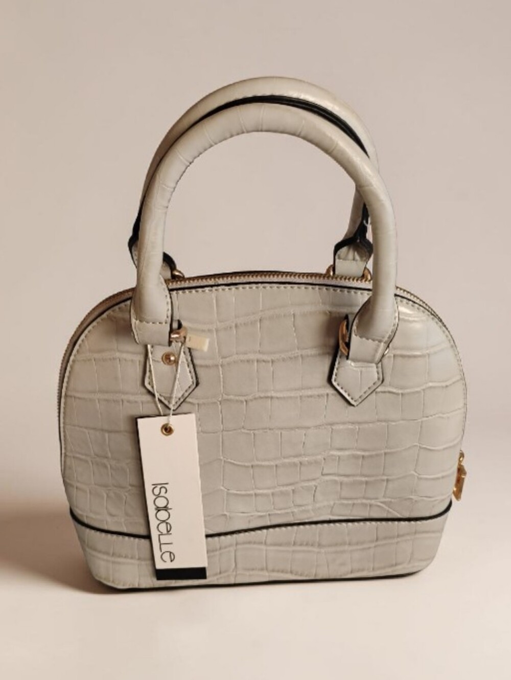 Croc Style-Embossed Dome Shoulder Bag Neutral tone